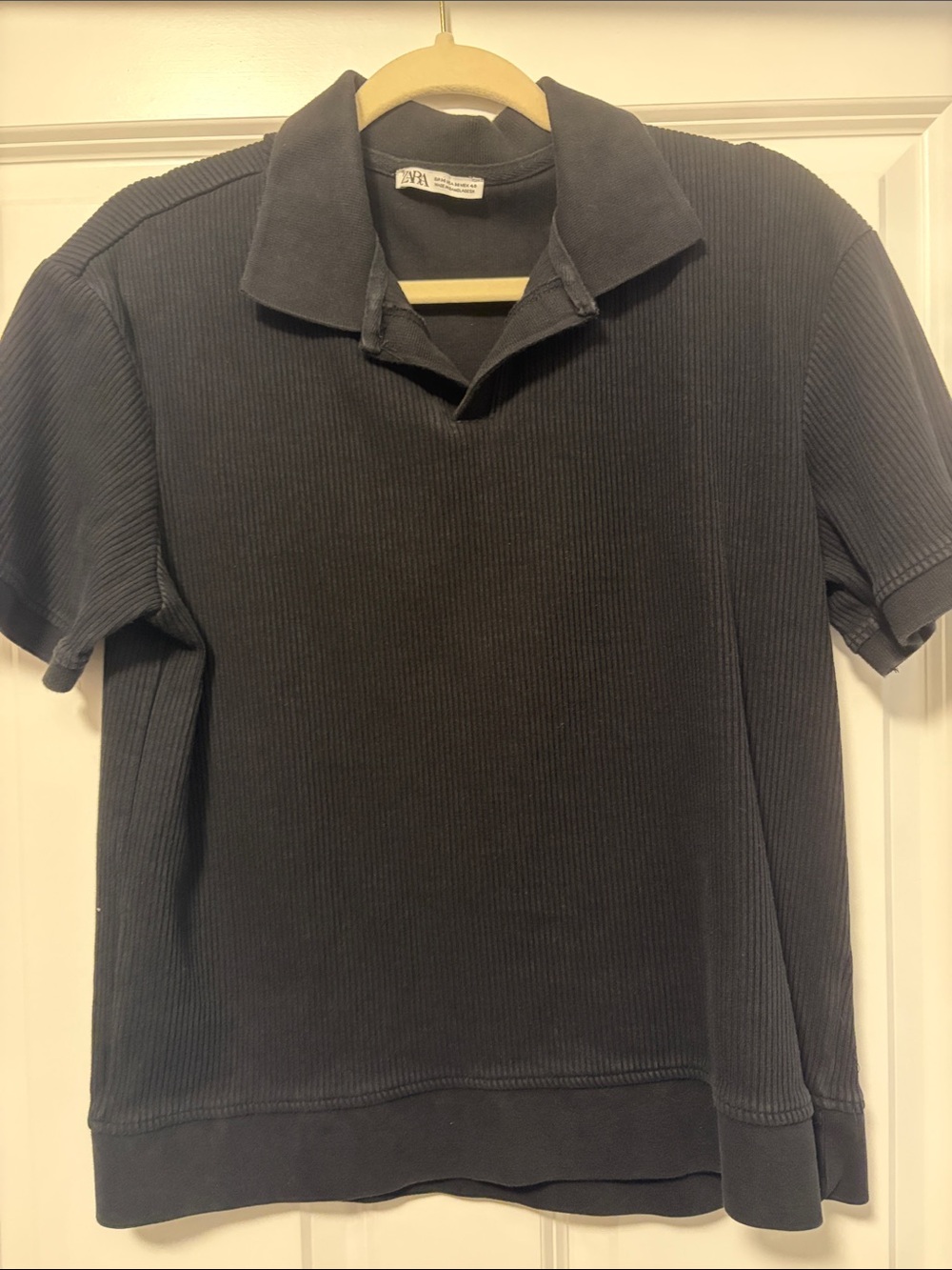 Zara Black Ribbed Polo Shirt